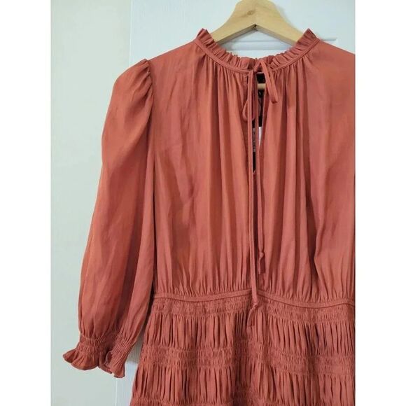 Maje Satin Ruffle Mini Dress Terracotta S (36) NWT - Picture 5 of 9